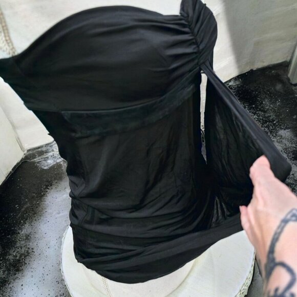 Bebe Strapless Draped Tube Top ✦ Rayon Blend ✦ XXS ✦ Elegant Black Sculptural - Picture 3 of 9